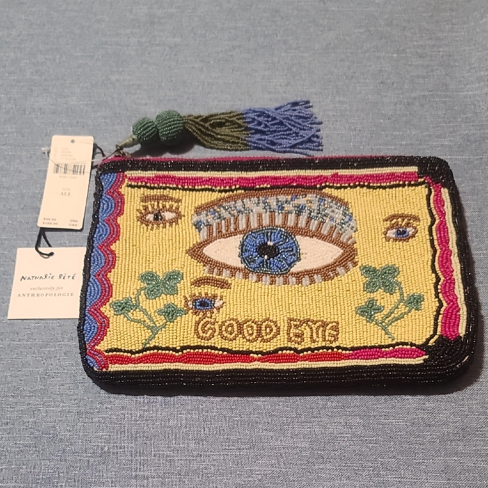 Anthropologie Nathalie Lété  Multicolor Beaded Clutch with Tassel